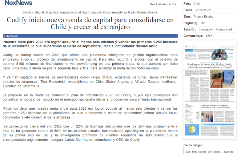 Codify inicia nueva ronda de capital para consolidarse en Chile y crecer al extranjero