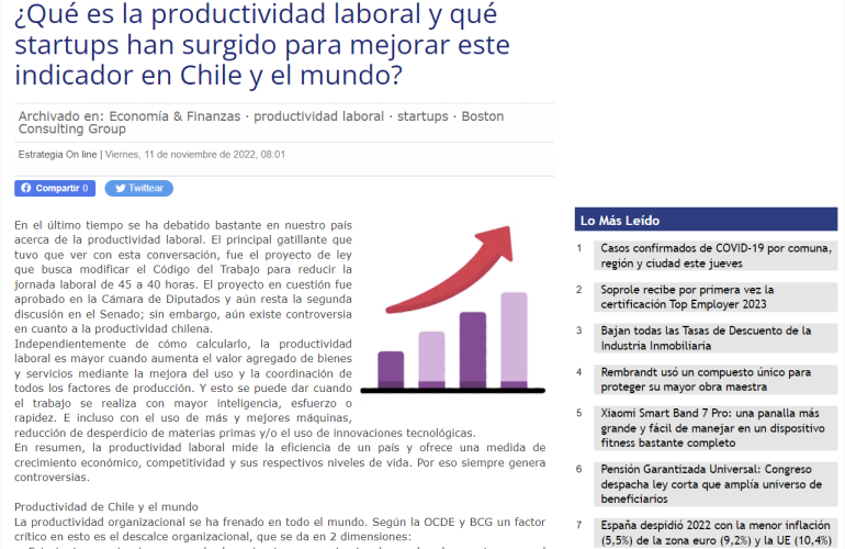 ¿Qué es la productividad laboral y qué startups han surgido para mejorar este indicador en Chile y el mundo?