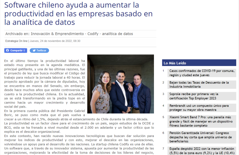 Software chileno ayuda a aumentar la productividad en las empresas basado en la analítica de datos
